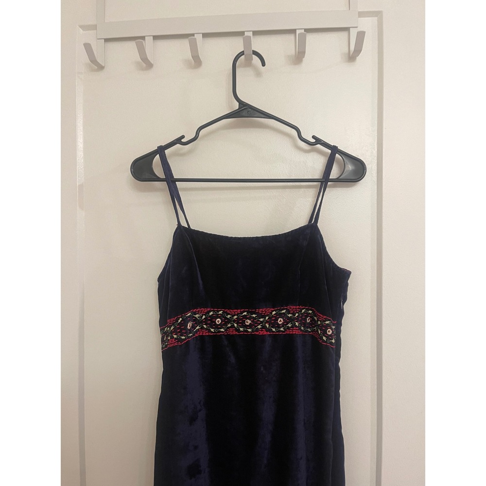 Vintage Free People Velvet Embroidered Midi Dress Renaissance Boho